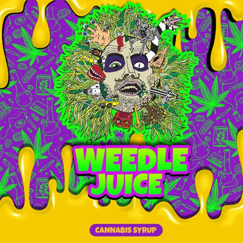 Cannabis label with the title 'Nickelodeon-Themed Cannabis Syrup Label Design'