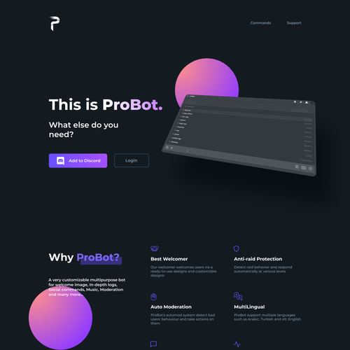 Bot design with the title 'Discord bot landing'