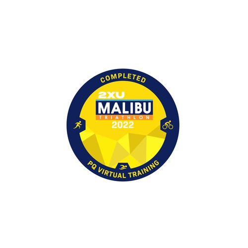 Triathlon design with the title 'Finisher Badge for 2XU Malibu Triathlon 2022'