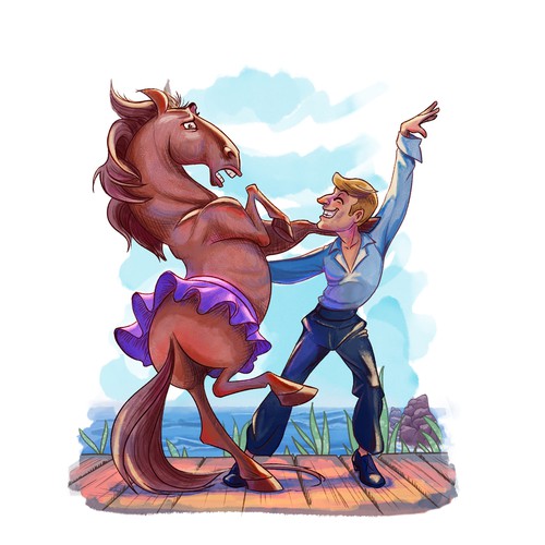 Horse artwork with the title 'Winning book cover illustration'