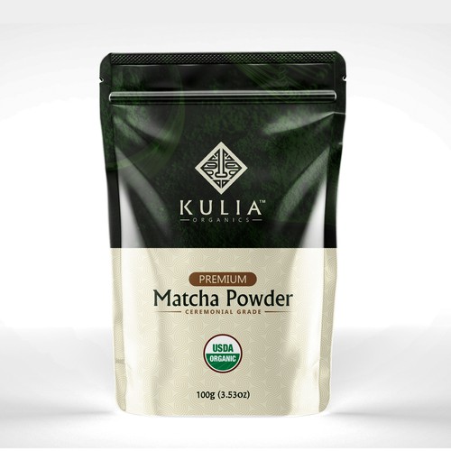 Matcha packaging with the title 'Matcha Powder pouch design'
