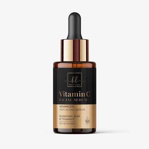 Beauty label with the title 'Vitamin C Facial Serum Label Design'