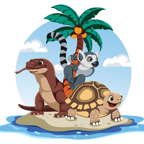 Island artwork with the title 'animals illusration'