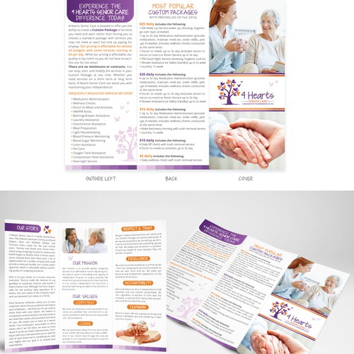 Tri-fold design with the title 'Trifold brochure with lots of heart'