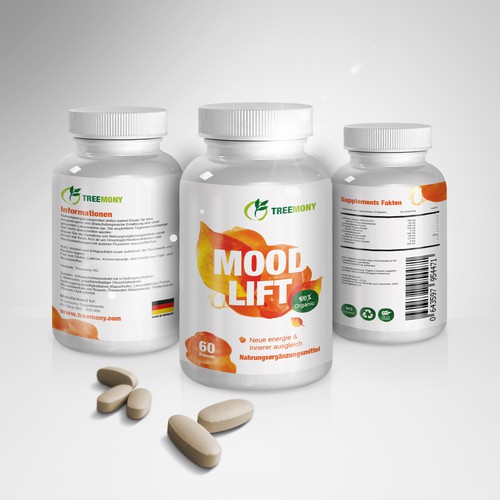 Supplement label with the title 'Supplement, Health product label design, mockup and render design concept.'
