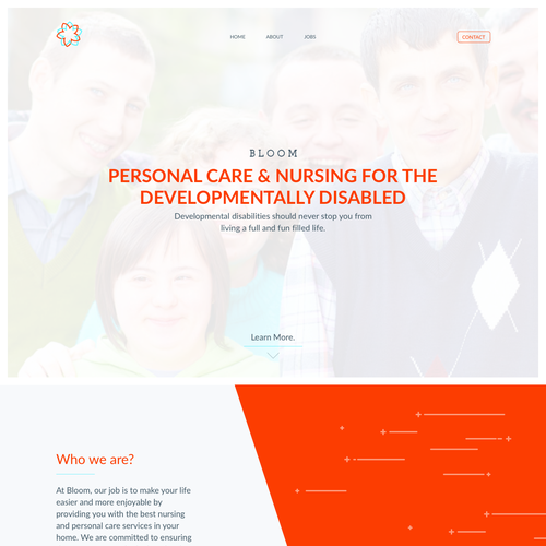 Orange website with the title 'Nursing and personal care website'