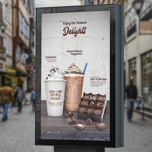 Espresso design with the title 'Signage Design for Chocolate Shop's New Products'