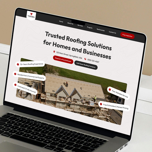 Construction website with the title 'Tower Roofing Website Design'