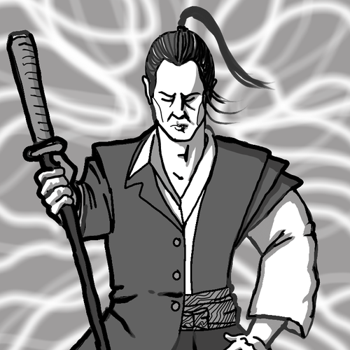 Human figure design with the title 'Japanese Samurai illustration to represent modern day bodyguards'