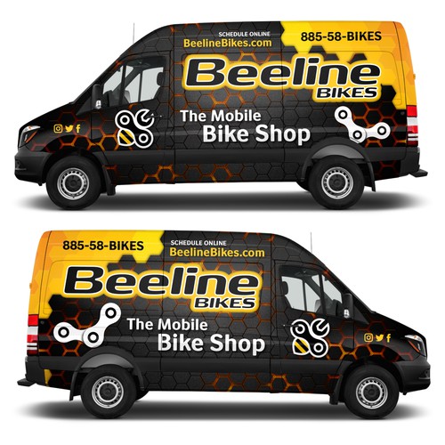 Honeycomb design with the title 'Honeycomb Bike Shop Van'