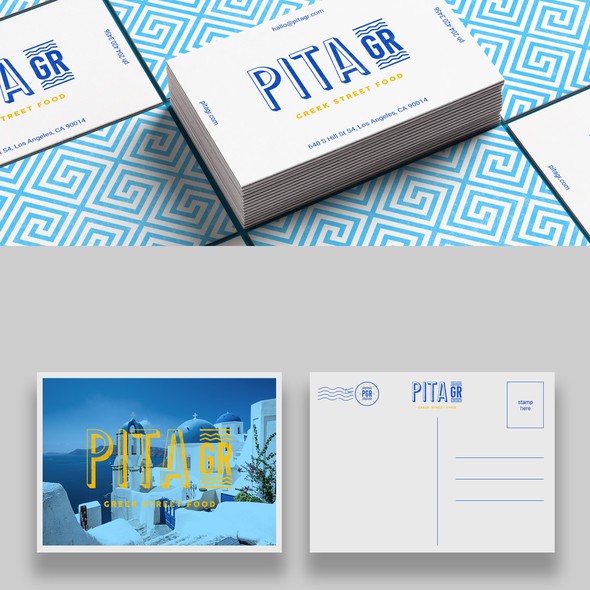 White and blue design with the title 'brand concept for new greek restaurant '