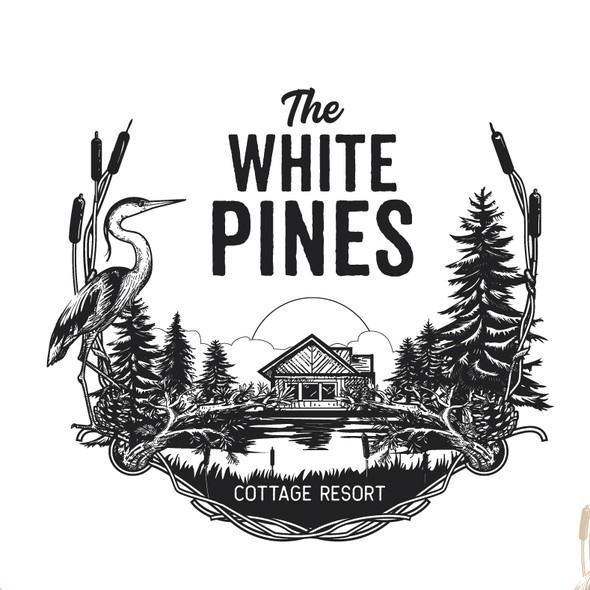 Heron design with the title 'logo for The White Pines'