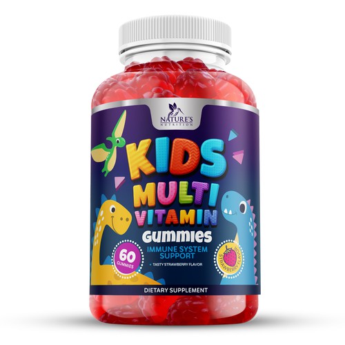 Photoshop label with the title 'Kids Multivitamin Gummies Product Label'