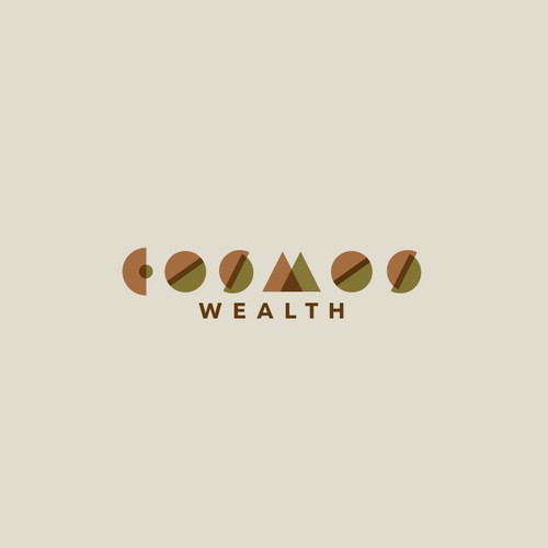 Abstract design with the title 'Cosmos Wealth — Modular Logo System Inspired by Universal Geometry'
