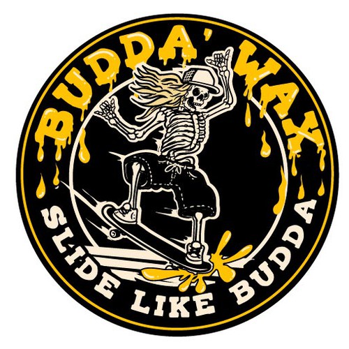 Waxing logo with the title 'Budda WAX skateboard skull'