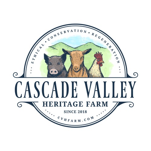 Goat logo with the title 'Cascade Valley Heritage Farm'