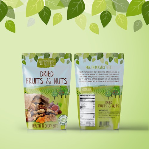 Stand-up pouch packaging with the title 'Packaging design'