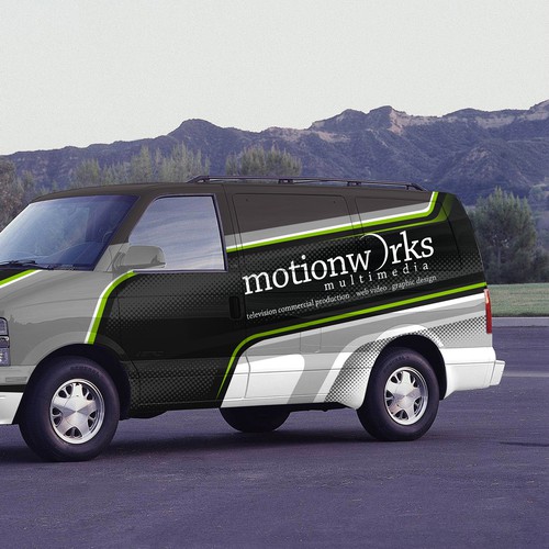 Green and black design with the title 'Video production company needs a full wrap! Bold, fun, digital! PROFESSIONALS...Apply now!'