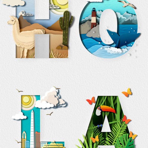 Landscape artwork with the title 'Hola'