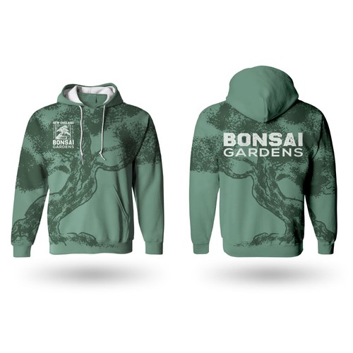 Green t-shirt with the title 'Powerful New T-Shirt Design For a Bonsai Tree Nursery'