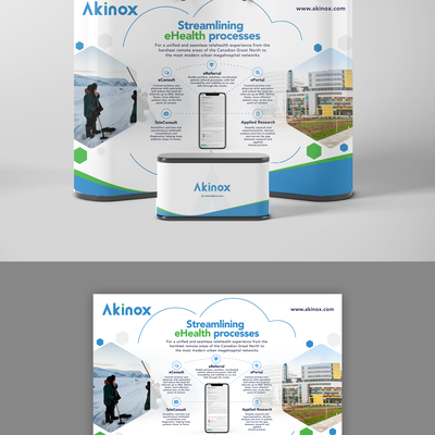 Eye-catching trade show booth banner design for cutting edge healthcare IT company