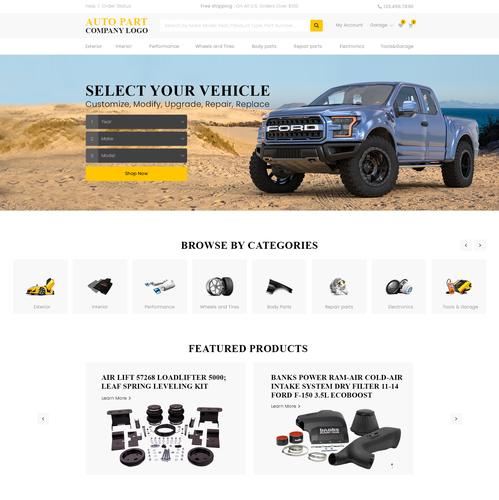Automotive website with the title 'Auto part company'