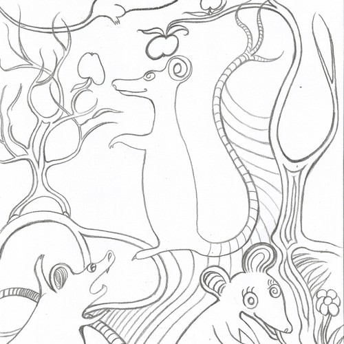 Paper artwork with the title 'Rats in Heaven'