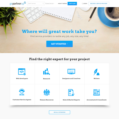 People website with the title 'Home page for a service provider platform'