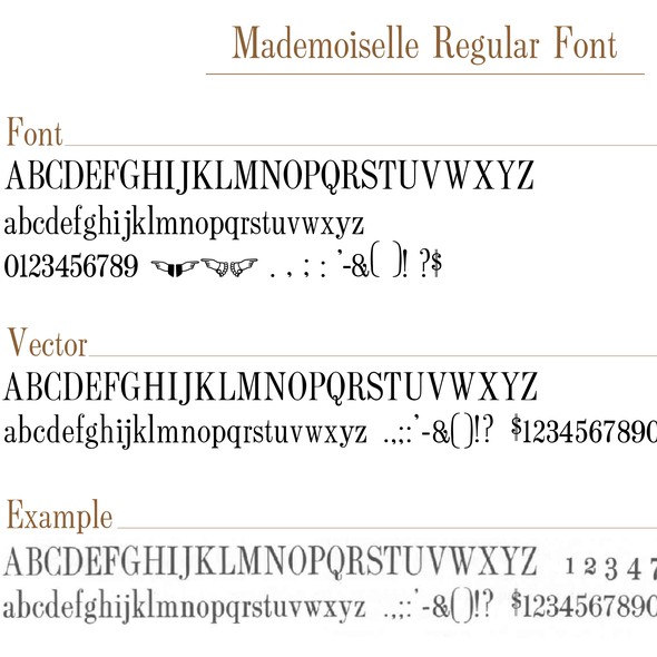 Font design with the title 'Font creation - Mademoiselle Regular'