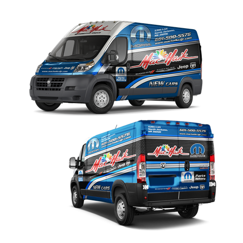 Van design with the title 'Dealership Van for delivery parts'