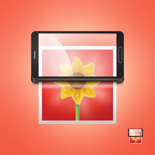 Android design with the title 'Android launcher icon for a photo printing app'