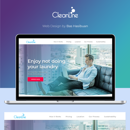 Laundry design with the title 'Clean Line - Landing Page for Laundy App'