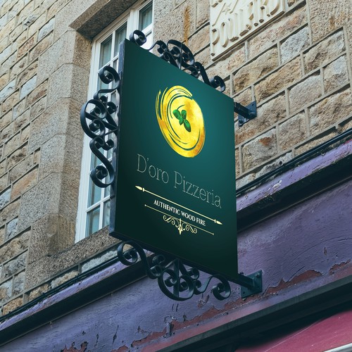 Cardboard design with the title 'concept D'oro pizzeria'