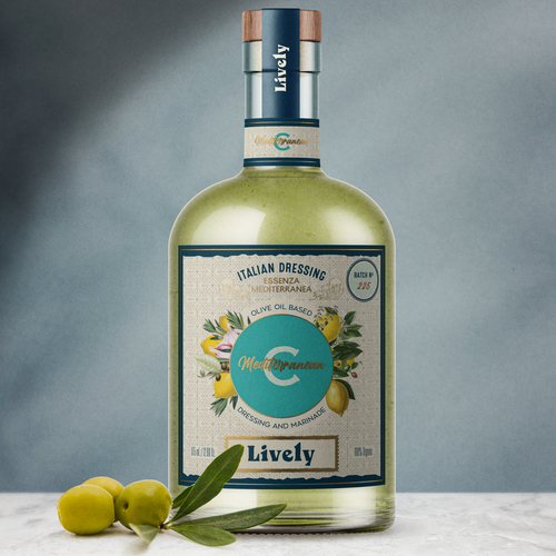 Oil packaging with the title 'Mediterranean salad dressing'