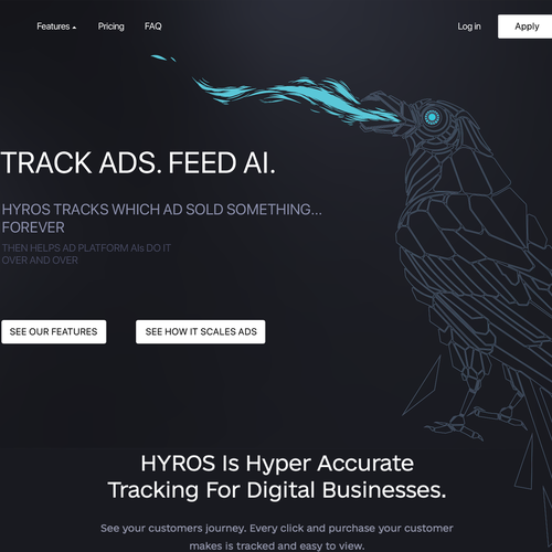 Illustration website with the title 'CRAZY FIRE BREATHING MECHA RAVEN WEBSITE ILLUSTRATION Design'