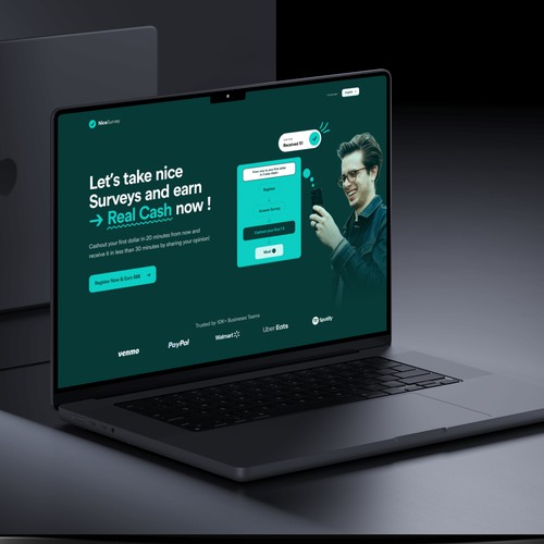 Application website with the title 'Real Cash - Website Design'