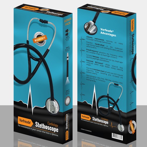 Unique packaging with the title 'Stethoscope package'