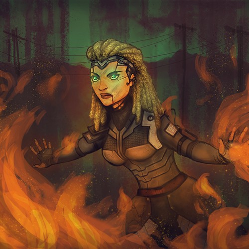 Lady design with the title 'Anthem's Fall Illustration'