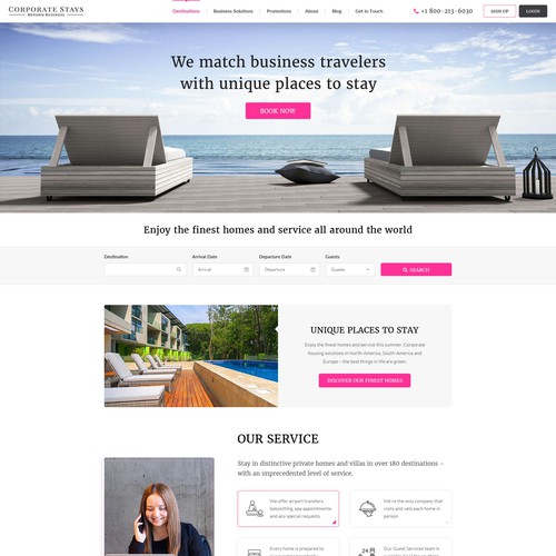 Travel agency design with the title 'Corporate Stays'