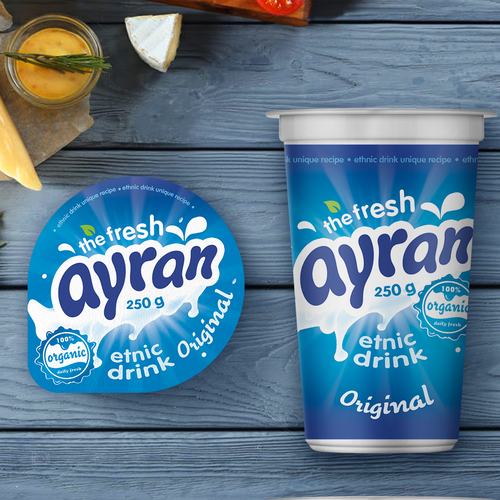 Milk design with the title 'Ethnic drink Ayran, packaging design'