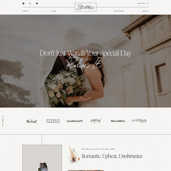 Wedding photography design with the title 'Interstellar Films Website Design'