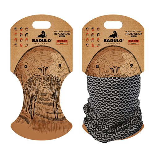 Brown packaging with the title 'Badulo Headware'