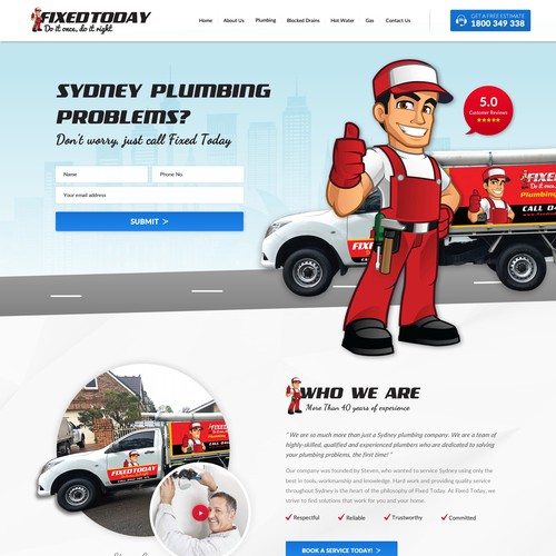 Sydney design with the title 'Fixed Today Plumbing Website Redesign'