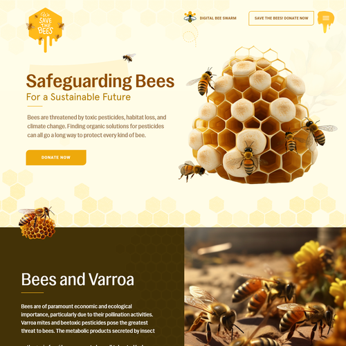 Honeycomb design with the title 'We Save The Bees Kids Website'