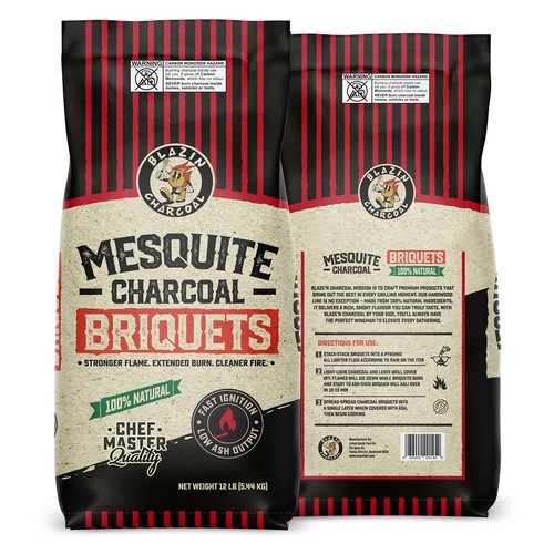 Professional packaging with the title 'Charcoal Briquets Packaging Design.'