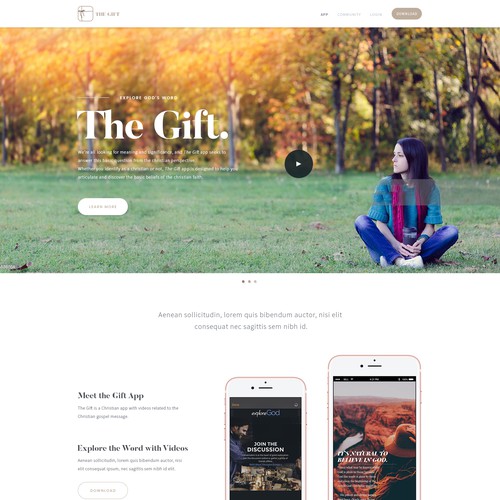Mobile app website with the title '"The Gift App"'