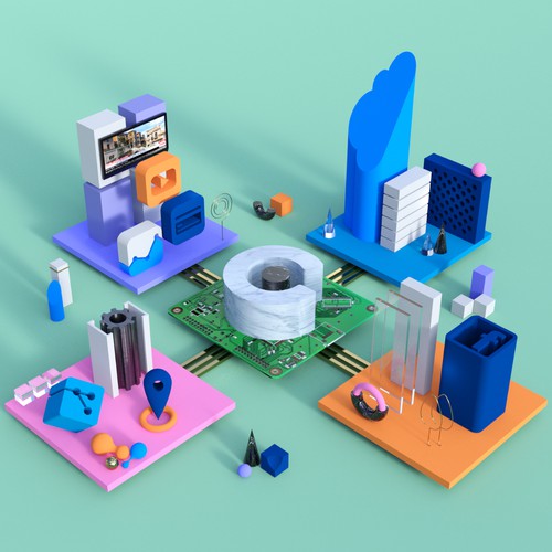 Social media artwork with the title '3D Geometric Landscape'