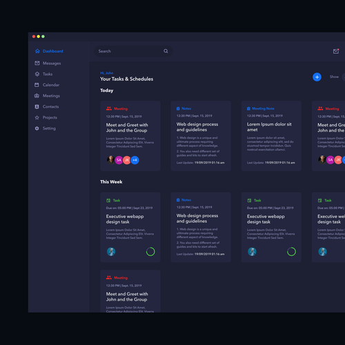Interface website with the title 'Task Manager'