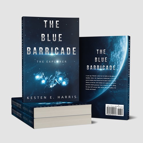 Spaceship design with the title 'The blue barricade'