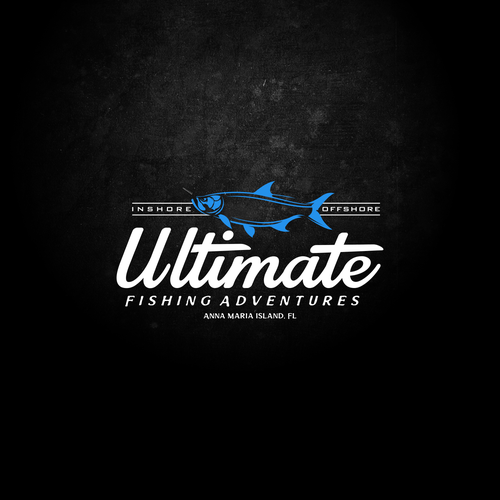 Fishing hook logo with the title 'Ultimate Fishing Adventures. '